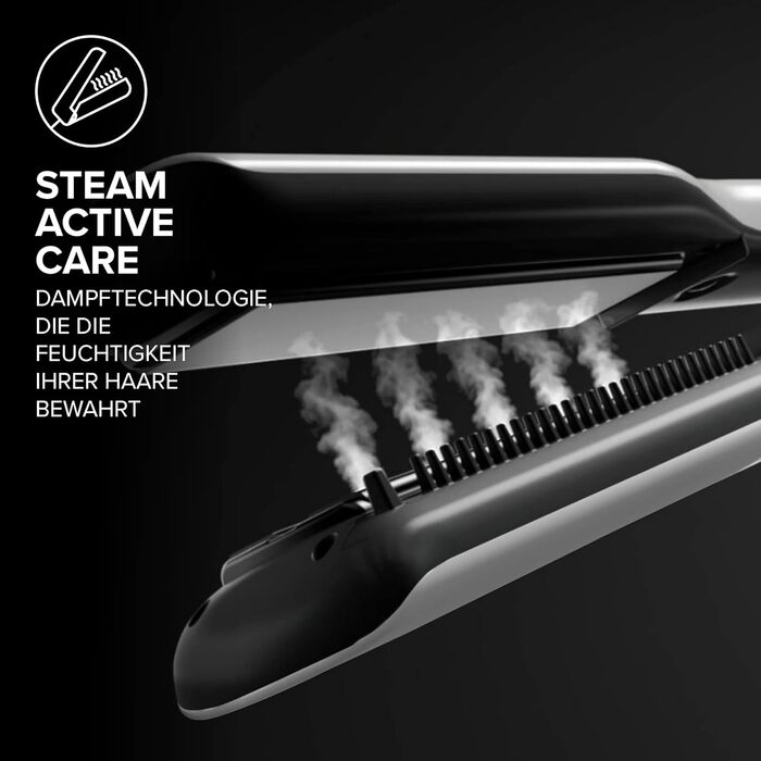 Bellissima Steam Elixir: випрямляч для волосся з парою, керамічне покриття з аргановою олією, 4 температурні режими, захисна килимок
