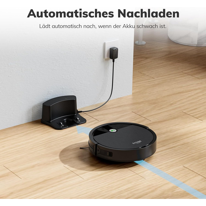 Робот-пилосос безщітковий, самостійно заряджається, з пультом дистанційного керування, тихий, для шерсті тварин та твердих поверхонь, E3