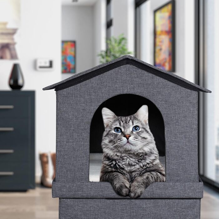 Кіт Будинок Relaxdays з тканини, кіт-печера з 2 входами, 71,5 x 62,5 x 44 см, складаний, темно-сірий
