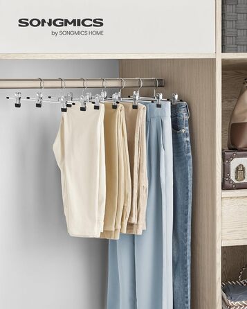 Набір вішалок для штанів SONGMICS (10 шт.), металеві, 31 см, з кліпсами, для штанів, спідниць, шкарпеток, міцні, срільно-чорного кольору
