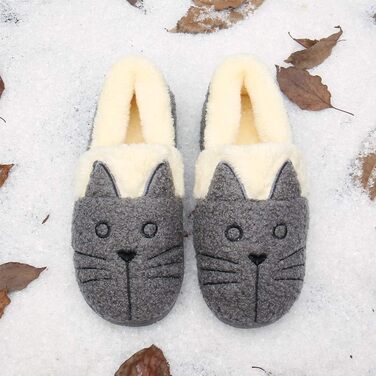 Дитячі тапочки KVbabby: м'які, теплі, з бавовни, з котиком, антиковзні, для дому, зимові, 21/22 EU, сірі