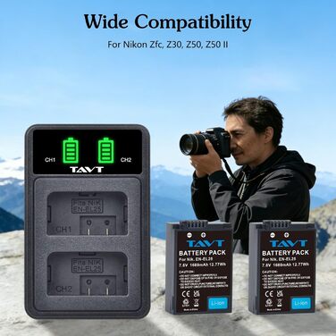 Комплект із 2 акумуляторів EN-EL25 та зарядним пристроєм для фотокамер Nikon Zfc, Z30, Z50, Z50II