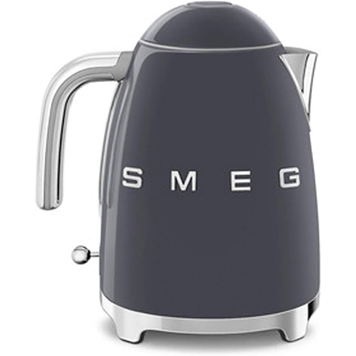 Електричний чайник Smeg KLF03PKEU 1.7L сірого кольору з нержавіючої сталі, з м'яким відкриванням кришки та фільтром від накипу