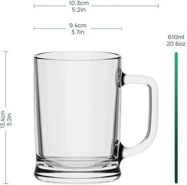 TREND FOR HOME Beer Stein Set of 6, 0.5 Liter with Comfortable Handle, Glass Mug 0.5 Liter Beer Glass, Beer Stein, Beer Glasses 0.5 Beer Mug, Beer Maßkrug Glass Beer Steins Maßkrug Transparent | Ulf