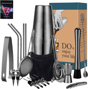 Набір для коктейлів HB life: 21 предмет, нержавіюча сталь, 750 мл та 550 мл шейкер, аксесуари для бару