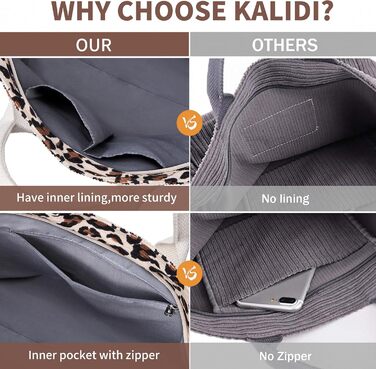 Сумка жіноча KALIDI Cord Shopper велика, повсякденна, для школи, роботи, покупок (Леопард)