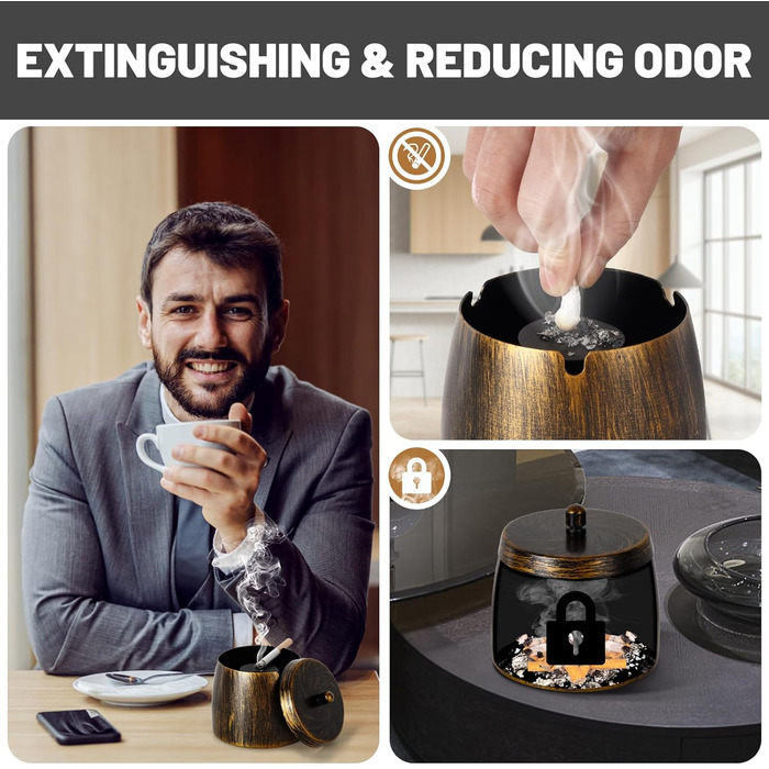 Набір ашеновічників для вулиці 2 шт., нержавіюча сталь, ретро дизайн, з кришкою, для внутрішнього та зовнішнього використання, вітрозахисний, з неслизьким дном, для саду, бару та балкону