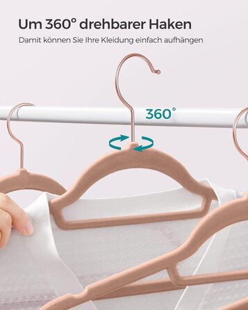 Плечики SONGMICS для одягу, велюрові, набір 50 шт., антиковзаючі, для краваток, 360° обертання, тонкі, економія місця, 43,5 см, для пальто, штани, срібно-білі