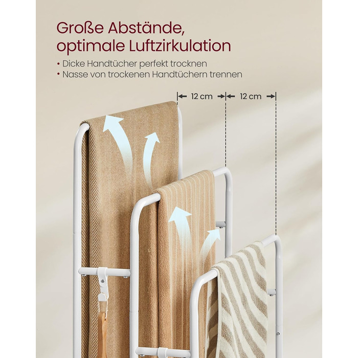 Підставка для рушників VASAGLE, стояча, з 3-ма перекладинами, 70 x 30 x 100 см, 2 гачки, полиця, для рушників, халатів, чорний, LLS019B01