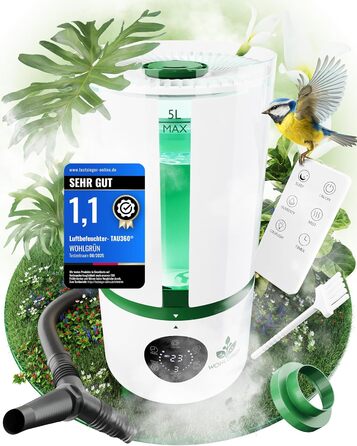 WOHLGRÜN Tau360: Ультразвуковий зволожувач повітря 5L з аромадифузором, гігростатом, нічним світлом, для спальні, дитячої кімнати, рослин