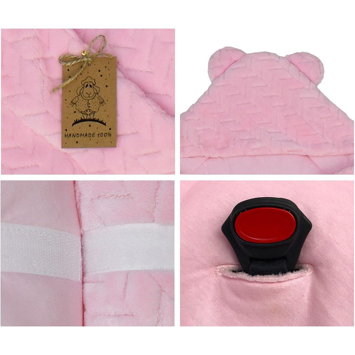 Універсальна дитяча ковдра Bo DANKA для автокрісла, коляски та Maxi Cosi, 80x80 см, з капюшоном і липучкою, для новонароджених, всесезонна, рожева