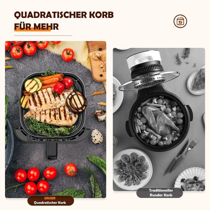 Фритюрниця повітряна 8L з цифровим LED-дисплеєм та вікном, 10-в-1, без масла, здорове приготування їжі