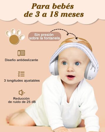 Дитячі шумопоглинаючі навушники Lilian&Gema 2 в 1 для новонароджених та дітей до 48 місяців, захист слуху -25 дБ, регульований обруч, білі