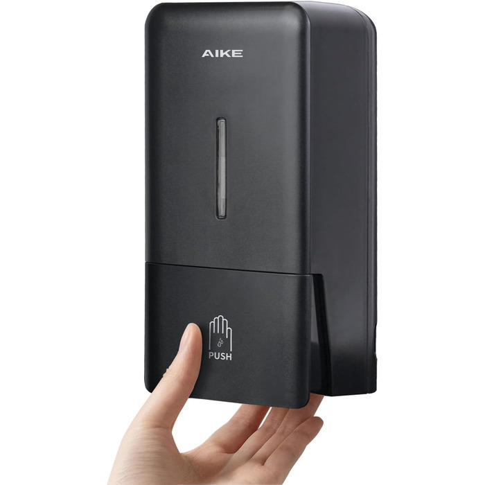 AIKE AK1006 800ML Soap Dispenser Wall Mount No Drilling, Manual Wall Soap Dispenser Made of Plastic, Liquid Soap Dispenser for Public Use, Matte Black