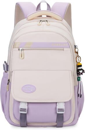 Шкільний рюкзак для дівчаток та хлопчиків-підлітків. Водонепроникний рюкзак з нейлону, легкий, з кількома кишенями. Ідеально підходить для школи, подорожей та спорту (зелений, світло-фіолетовий)
