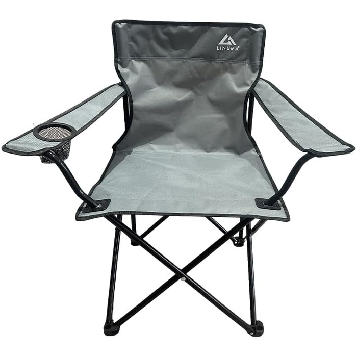 Крісло-розкладачка для риболовлі та відпочинку LINUMA® з підстаканником та сумкою (сірий)