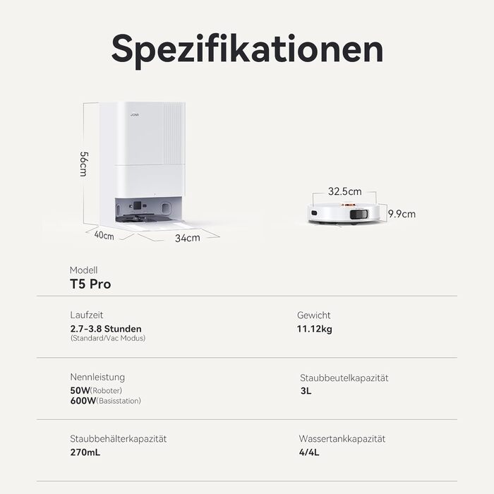 Робот-пилосос JONR T5 Pro з функцією миття, 8150Pa, сушка гарячим повітрям, антизаплутувальні щітки, уникнення перешкод, LiDAR-навігація, док-станція All-in-One
