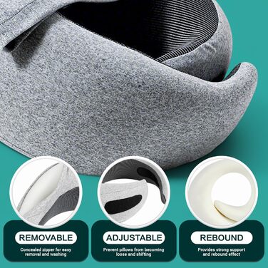 Подушка для шиї в літак/автомобіль/потяг: регульована подушка з Memory Foam, капюшоном, маскою для сну та чохлом. Підтримка голови та шиї для комфортної подорожі.