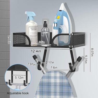 Настінний тримач для прасувальної дошки з кошиком та гачками, органайзер для прасування