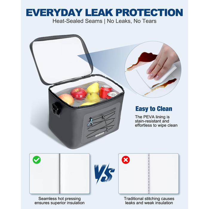 Термосумка 24L, вологостійка сумка для пікніка з витокою, ізольована сумка-ланч, портативна сумка-холодильник для пляжу, кемпінгу, офісу, сім'ї, транспортування продуктів (Сірий)