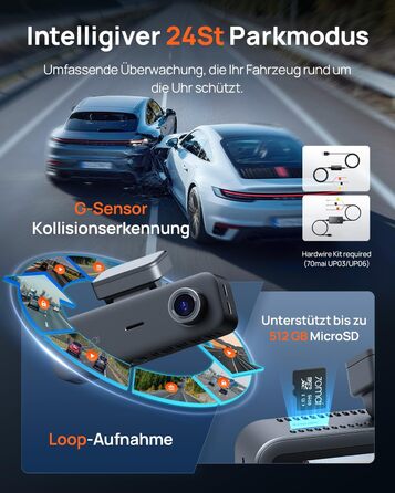 Автомобільний відеореєстратор 70mai T800E 4K 3-канальний (передній, внутрішній, задній) з HDR, ІЧ-нічним баченням, GPS, WiFi 6 та карткою пам'яті 64GB