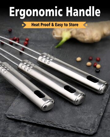 Набір сит-шумовок для кухні, 3 шт. з нержавіючої сталі, 19.5/17.5/13.5 см, з довгим руків'ям, для приготування та смаження, підходить для миття в посудомийній машині