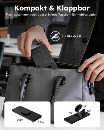 MagSafe зарядна станція 3-в-1 для iPhone, Apple Watch та AirPods (20W адаптер) - Чорна, складна індуктивна зарядка MagSafe сумісна з iPhone 17/16/15/14/13/12