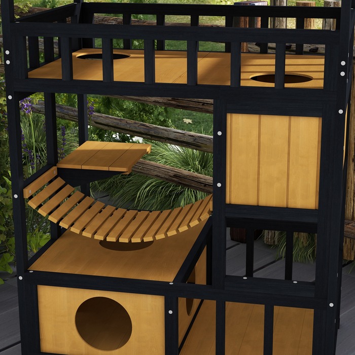 PawHut Cat House, Cat Paradise with Platforms, Suspension Bridge, and Cat Caves, Suitable for up to 2 Cats, Wood