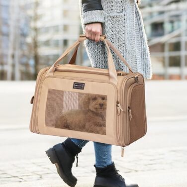 Переносна сумка-переноска для котів та собак Petsfit, розкладний дизайн, з м'яким килимком, 47L x 30B x 30H см (Хакі)