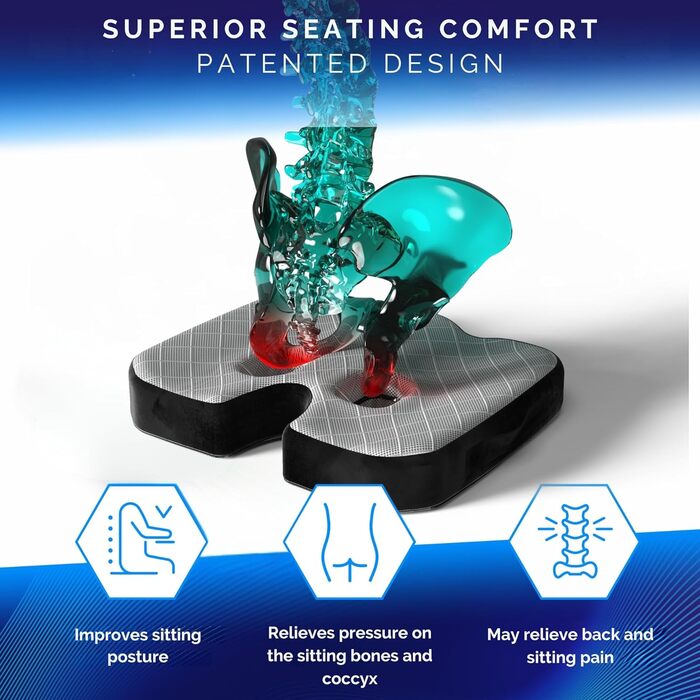 Ортопедичне сидіння Healthfix® для офісу, авто та дому. З м'якої піни Memory Foam для підтримки попереку та полегшення болю. (Сидіння, подушка, 45-70 кг)