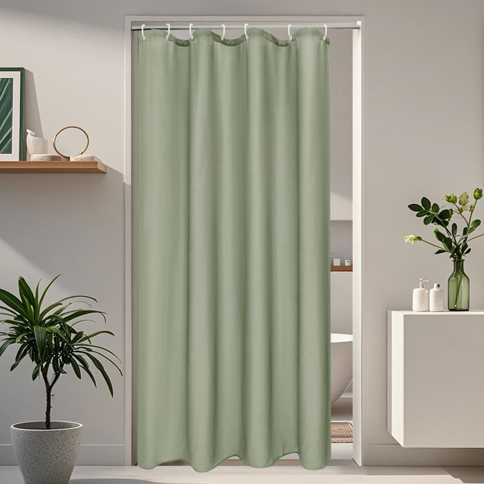 Штора для душу EurCross 180x200 см, водонепроникна текстильна, зелена, з кільцями (1 шт.)