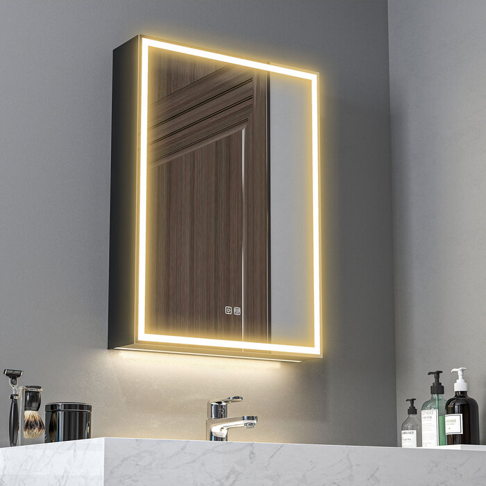 Дзеркальна шафа HOMCOM з LED-підсвіткою, 50 x 70 см, з регульованою яскравістю, проти запотівання, чорного кольору