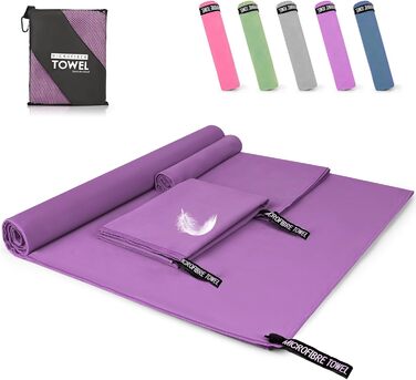 Набір рушників з мікрофібри (3 шт.): 180x80 см + 2 шт. 80x40 см. Ідеально для фітнесу, сауни, пляжу, подорожей. Темно-зелений (фіолетовий)