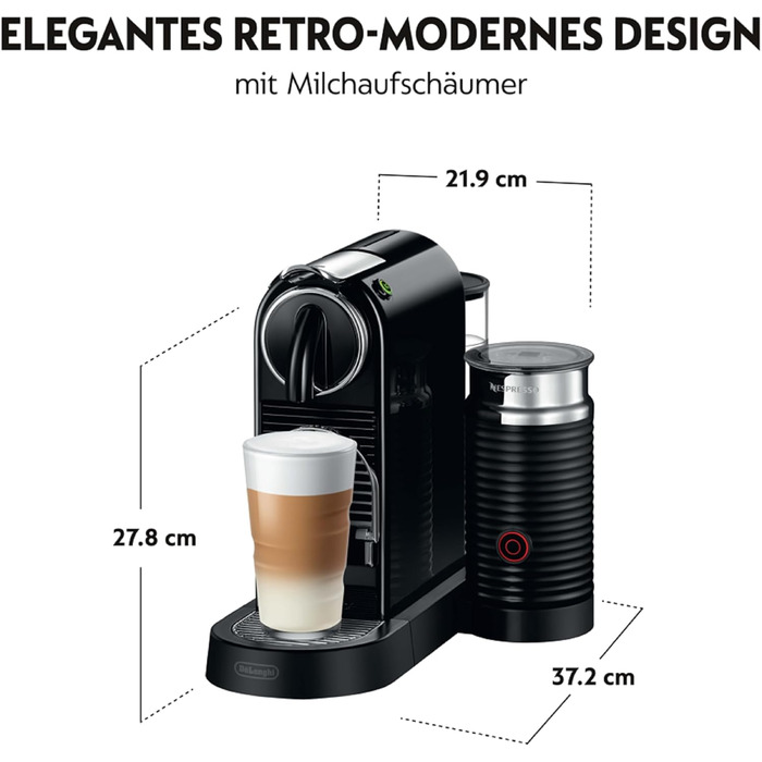 Кавомашина Nespresso De'Longhi Citiz EN267.BAE з капучинатором, енергозберігаюча, 1710 Вт, 1 л, чорна