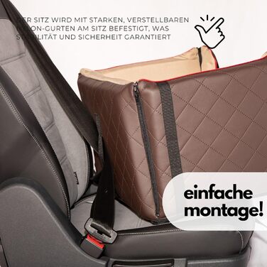 Автомобільний лежак для собак Golden Dog - безпечний транспортувальний бокс з ременями безпеки, 52x44x33 см, коричневий, з водонепроникної шкіри