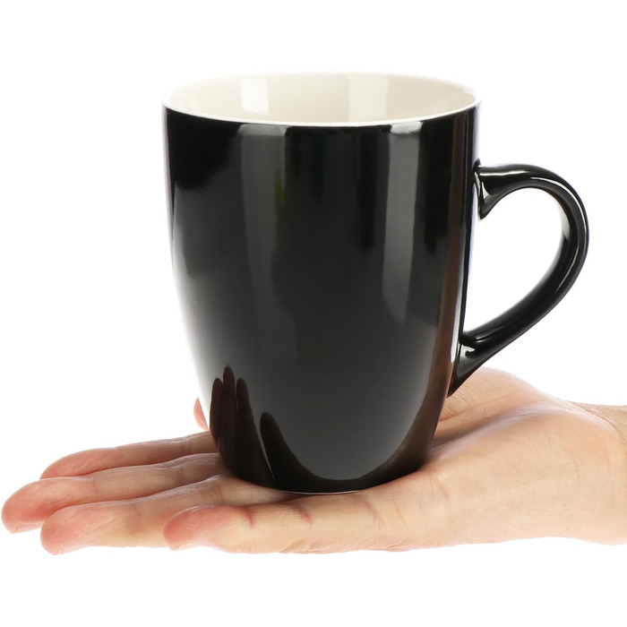 Набір керамічних чашок Com-Four® 6 шт. - 350 мл, для кави та гарячих/холодних напоїв, сучасний дизайн, блакитно-зелено-сірий колір, 6 шт. (чорний/білий)