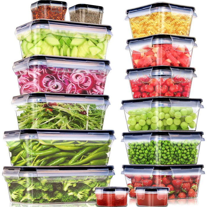 Набір контейнерів для зберігання їжі Kottwca, 30 шт. (15 контейнерів + 15 кришок), набір Tupperware для кухні, Meal Prep, 100% захист від протікання, BPA Free, для мікрохвильової печі та холодильника