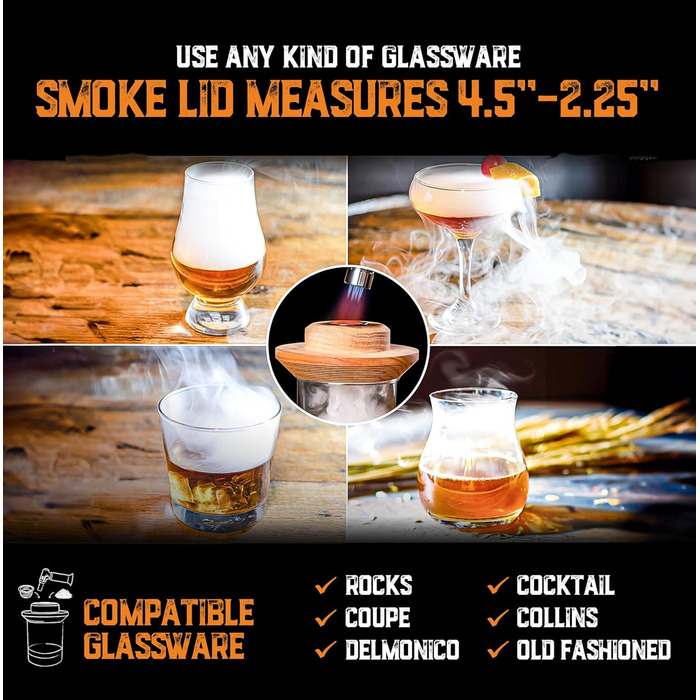 Набір для копчення віскі з факелом та сиропом у ретро-стилі – 8 смаків, тріски з дуба, подарунок для чоловіків, набір для копчення коктейлів – американський дубовий дим, стандартний набір з ліхтариком