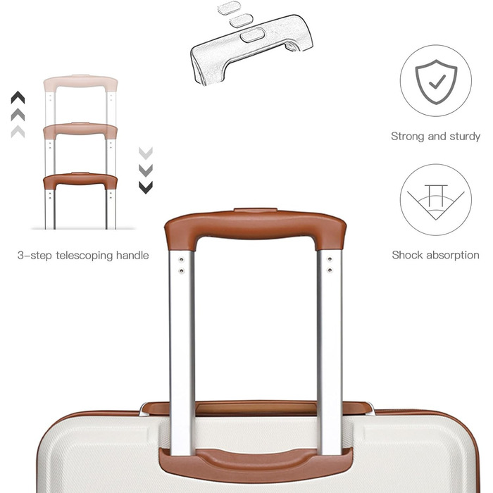 This suitcase trolley hard shell carry-on luggage with twin wheels, lightweight ABS cabin trolley, travel suitcase with combination lock, 55cm (Cream White)