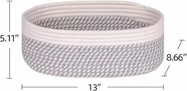 Regal storage baskets for organizing, decorative basket for toy storage and trash cans, small woven rope baskets, 33x21 cm, 3 pack, Green (Off White & Mixed Grey)