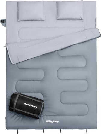 KingCamp Double Sleeping Bag - Winter Adult Sleeping Bag for 2 People with Carry Bag - Outdoor Camping (Gray)