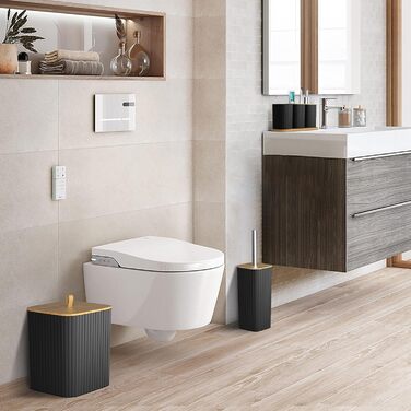 Набір для ванної кімнати Z ZONAMA 24 предмети: штора, килимок, відро, тримач для щітки, дозатор мила. Стильний декор для дому, зелений (комплект, чорний)