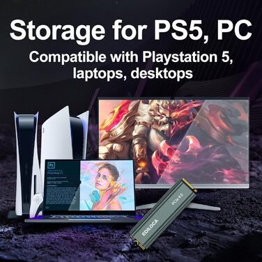 SSD накопичувач внутрішній 2 ТБ PCIe Gen4 NVMe M.2 2280 з радіатором, 4800 МБ/с, 3D NAND TLC, для ПК та PS5