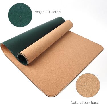 Килимок для миші RENMTURE з натурального корку та PU-шкіри, 80 x 40 см, темно-зелений, для офісу та дому