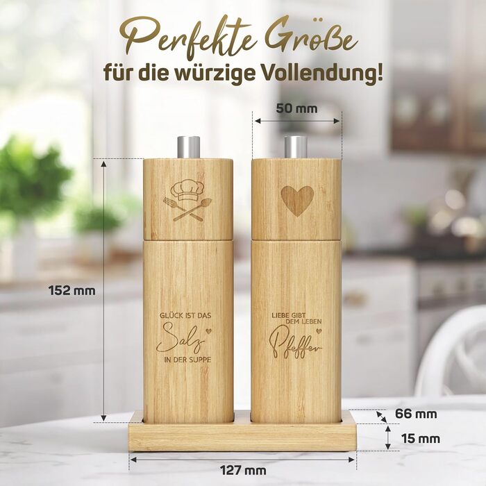 ELBFUCHS® Salt and Pepper Mill Wood Large [PERFECT GIFT IDEA] Loving 2-piece set of pepper and salt mills with ceramic grinder | Ideal for wooden wedding gift, housewarming, engagement party