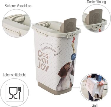 Контейнер для корму Rotho MyPet Cody для собак, 25л, з кришкою та дозатором, BPA-free, антрацит/білий