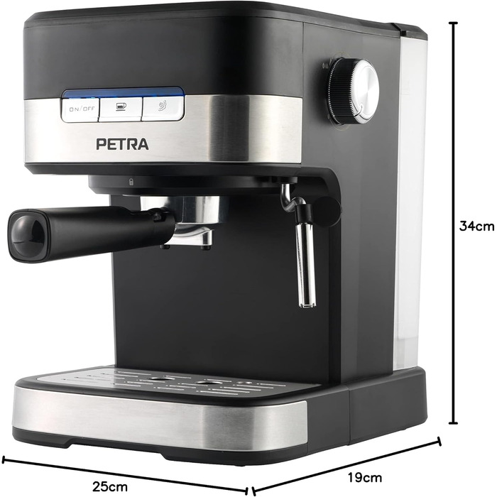 Petra Coffee Machine Barista Pro 1.5L, Semi-Automatic Espresso Machine with Milk Frother, Small Coffee Machine for Espresso & Cappuccino, Coffee Machine 15 Bar, 850W