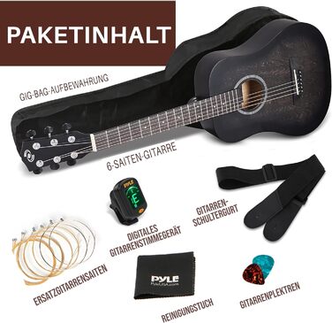 Акустична гітара Pyle для дітей та початківців, ½ розміру, з аксесуарами, чорна матова, 86 см