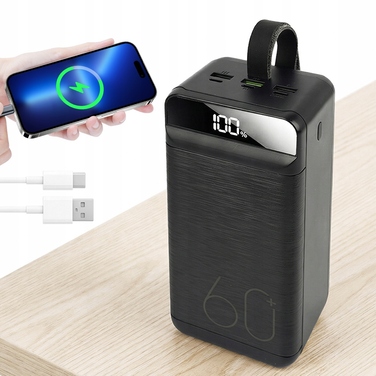 Повербанк 60000 mAh з 3 USB-портами та LED-індикатором для зарядки телефону