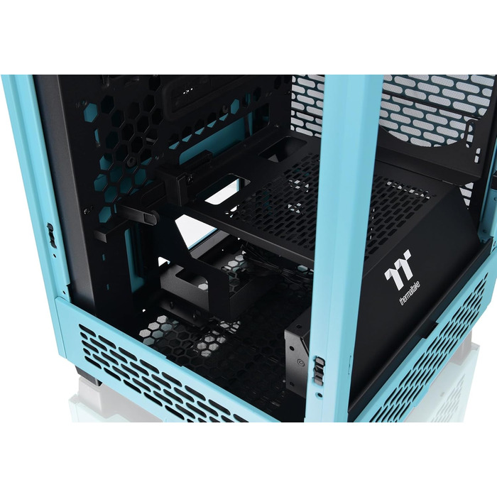Корпус Thermaltake The Tower 200 Turquoise Mini-ITX з вертикальним розташуванням, загартоване скло, 2x CT140 вентилятори, підтримка AIO 280мм, GPU до 380мм